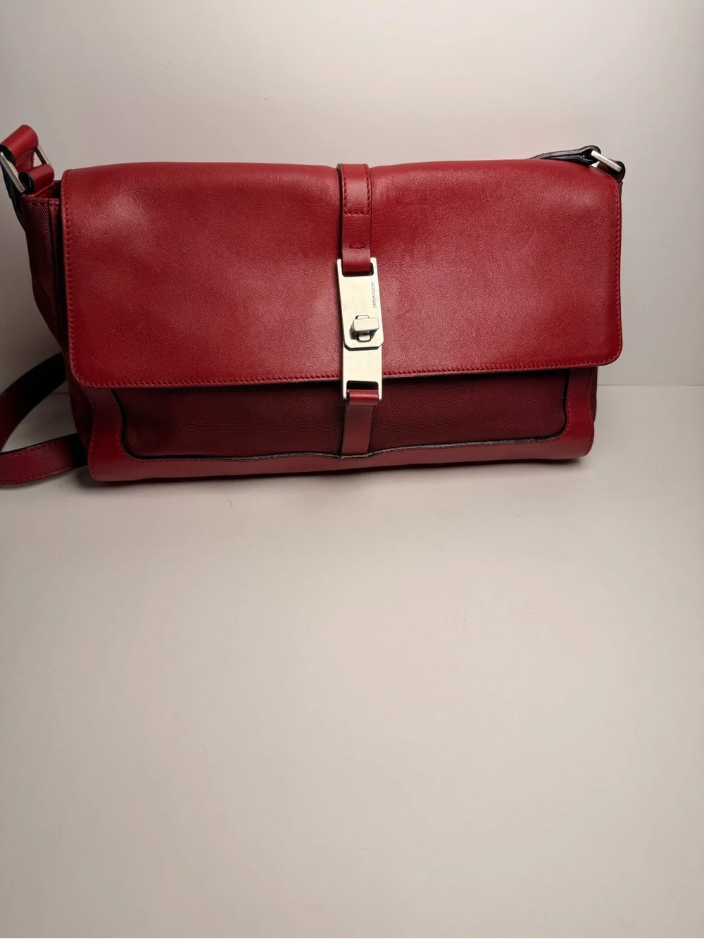 Women Red Leather purseBag with Silver Hardware